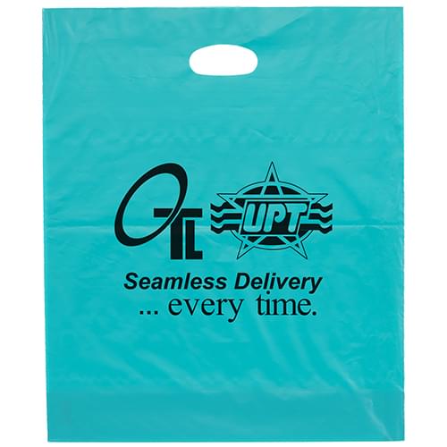 14-7/8 W x 18 H x 4 - Colorful Die Cut Handle Frosted Plastic Tote Bags 