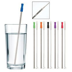 Stainless Steel Straw with Cleaning Brush - Reusable straw includes wire cleaning brush. Hand wash recommended.