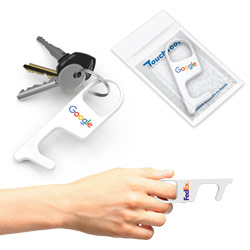 No-Touch Tool - Avoid touching public surfaces and reduce exposure to germs! Use the No-Touch Tool to pull open doors, turn locks, push buttons on ATM or elevator, hook grocery bag, lift mailboxes, and more! This slim and compact product easily attaches to your keychain, is made of ABS, and includes an instructional insert card.