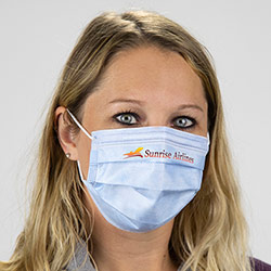 Full-Color Printed 3-Ply Face Mask - Disposable non-woven face masks imprinted with your full-color logo feature 95% bacterial filtration efficiency. Must order in increments of 50.