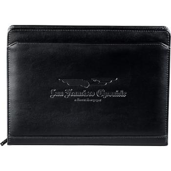 Manchester Zippered Padfolio - Zippered closure. Accordion business card file and multiple file pockets. Card holder with closure can also serve as USB holder for flash memory devices. Includes 8.5" x 11" writing pad and built-in solar calculator.