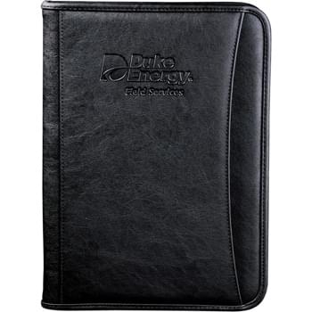 DuraHyde Zippered Padfolio - Zippered closure. Interior organizer with gusseted file pocket. Clear ID or calculator pocket. Front slot pocket. Includes 8.5" x 11" writing pad.  