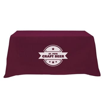 Flat 3-sided Table Cover - fits 6' standard table - Made of 65%/35% Poly/Cotton Twill (Weight 7-7.5 Oz/Sq. Yard) For All Colors Excluding Forest Green & Black | To Avoid Dye Migration, Forest Green & Black Use 100% Cotton Twill (Weight 8-8.5 Oz/Sq. Yard) Fabric (This Keeps White Imprints From Changing Colors) | Fits Table Size: 72" W x 29" H x 30" D | Covers Three Sides Of A 6 Foot Standard Table With Open Back | Works Great For Smaller Tables, Easily Tuck Edges To Provide A Neat Look | Rolled Hem And Rounded Corners