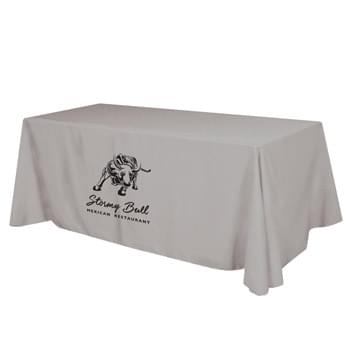 Flat Polyester 3-sided Table Cover - fits 8' standard table - Made Of 100% Premium Quality Polyester (5 Oz. /Sq. Yard) | Fits Table Size: 96" W x 29" H x 30" D | Covers Three Sides Of A 8 Foot Standard Table With Open Back | Rolled Hem, Safety Surged Non-Fray Seams And Rounded Corners | Washable | Flame Retardant NFPA 701 Standard | Easy To Store And Ship