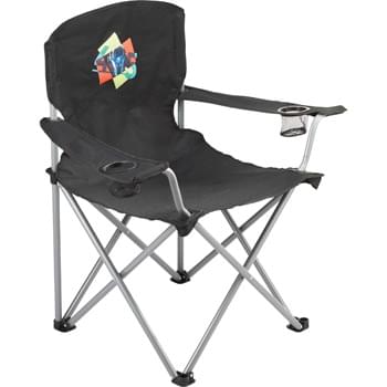 Oversized Folding Chair (500lb Capacity) - This extra-wide, extra-strong folding chair is ideal for a long day on the sidelines or enjoying a drink by the grill. With an extra sturdy steel frame and durable 600D fabric this chair has a loading weight limit of 500 lbs. This XL chair had two mesh cup holders and folds compactly for easy transporting and storage in the included carry bag.  Available for one-day turn with Sureship&reg;.