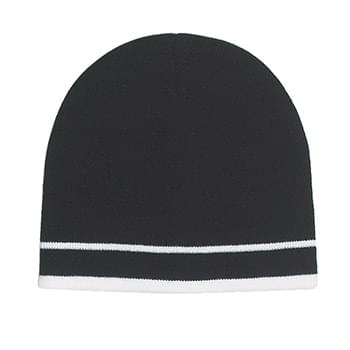 Knit Beanie With Double Stripe - 100% Acrylic | One Size Fits All | Comes In 7 Great Colors!