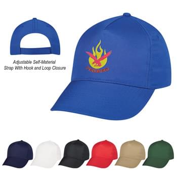Econo Cap - Made Of 100% Polyester   | 5 Panel, Medium Profile   | Structured Crown & Pre-Curved Visor   | Adjustable Self-Material Strap With Hook And Loop Closure
