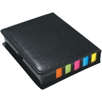 Square Leather Look Case Of Sticky Notes With Calendar & Pen - Sticky Notes | Sticky Flags In 5 Neon Colors