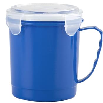 24 Oz. Food Container Mug - 4 Side Clips For A Tight Seal   | Open Top Snap To Ventilate   | Microwave Safe   | Meets FDA Requirements   | BPA Free   | Hand Wash Recommended | Arriving Mid May
