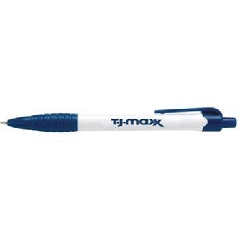 Palmiro - Featuring a large imprint area and 4 bold color choices, our very popular Palmiro will highlight your message affordably. The Palmiro is a push action retractable ballpoint pen with a large rubber grip and is available in blue ink only.