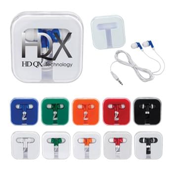 Ear Buds In Compact Case - Protective Plastic Travel Case | Works With Most Audio Devices | 48" Cord