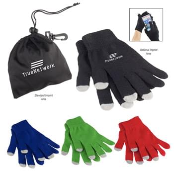 Touch Screen Gloves In Pouch - Gloves Are Made Of Acrylon With Acrylic Tips. Pouch is Polyester. | Use Your Touch Screen Devices Without Having To Remove Your Gloves! | Includes 3 Touch Fingers (Thumb, Index And Middle Fingers) | One Size Fits Most