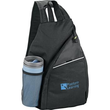 Tempo 100% Recycled PET Sling - Made from 100% post-consumer recycled PET. Main zippered compartment. Quick-access slash pocket with Velcro™ closure. Side mesh beverage pocket. Adjustable shoulder strap. Carry handle. EcoSmart educational hangtag.