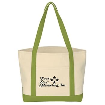 Heavy Cotton Canvas Boat Tote - 24 OZ. Canvas | Outside Pocket | Spot Clean/Air Dry | 30" Handles