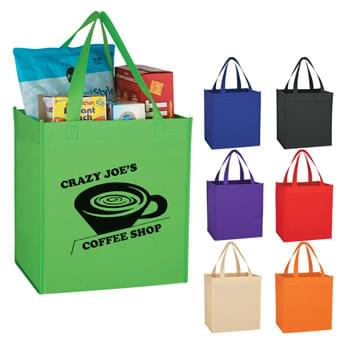 Non-Woven Shopping Tote Bag - Made Of 80 Gram Non-Woven, Coated Water-Resistant Polypropylene | Great For Grocery Stores, Markets, Book Stores, Etc. | 8" Gusset | Reusable | Recyclable | 17" Handles | Spot Clean/Air Dry