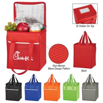 Non-Woven Wave Design Kooler Lunch Bag - Made Of 80 Gram Non-Woven, Coated Water-Resistant Polypropylene | Foil Laminated PE Foam Insulation | Zippered Main Compartment | Large Front Pocket | ID Holder | 21" Handles | Spot Clean/Air Dry