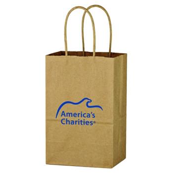 Kraft Paper Brown Shopping Bag - 5-1/4" x 8-1/4" - Made Of Kraft Paper | Serrated Top | 3 Ã‚Â½" Gusset | Reusable | Recyclable | Matching Kraft Twisted-Paper Handles