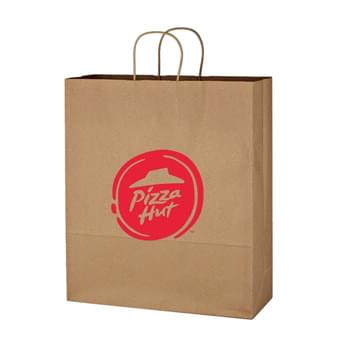 Kraft Paper Brown Shopping Bag - 16" x 19" - Made Of Kraft Paper | Serrated Top | 6" Gusset | Reusable | Recyclable | Matching Kraft Twisted-Paper Handles | Made In The USA