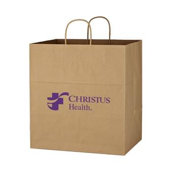 Kraft Paper Brown Shopping Bag - 14" x 15" - Made Of Kraft Paper | Serrated Top | 10" Gusset | Reusable | Recyclable | Matching Kraft Twisted-Paper Handles | Made In The USA