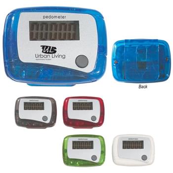 Pedometer - CLOSEOUT! Please call to confirm inventory available prior to placing your order!<br />Single Function Easy To Read Display | Records From 1 To 99,999 Steps | Molded Clip On Back Belt Attachment