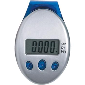 Deluxe Multi-Function Pedometer - CLOSEOUT! Please call to confirm inventory available prior to placing your order!<br />Laser Tuned Pendulum Movement | Tri-Function, Large Easy To Read Display | Records From 1 To 99,999 Steps | Counts Steps, Miles, Kilometers And Calories | Molded Clip On Back Belt Attachment