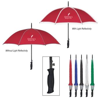 46" Arc Reflective Umbrella - Automatic Open | Fiberglass Frame And Ribs | Textured Grip Handle | Pongee Material With Patented Reflective Piping Accents | 33" Closed