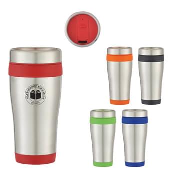 15 Oz. Stainless Steel Aspen Tumbler - Double Wall Construction For Insulation Of Hot Or Cold Liquids | Thumb-Slide Lid | Plastic Inner Liner | Screw On, Spill-Resistant Lid | BPA Free | Meets FDA Requirements | Hand Wash Recommended