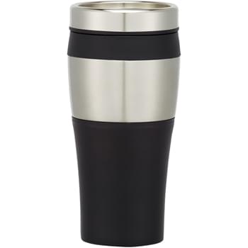 15 Oz. Terra Tumbler - Stainless Steel And Plastic Outer | Double Wall Construction For Insulation Of Hot Or Cold Liquids   | Screw On, Spill-Resistant Slide Action Lid | Plastic Inner Liner   | Meets FDA Requirements   | BPA Free   | Hand Wash Recommended  