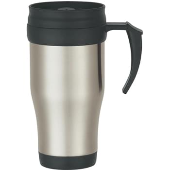 16 Oz. Stainless Steel Travel Mug With Slide Action Lid And Plastic Inner Liner - Double Wall Construction For Insulation Of Hot Or Cold Liquids | Meets FDA Requirements | BPA Free | Screw On, Spill Resistant Lid | Hand Wash Recommended