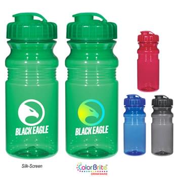 Poly-Clear™ 20 Oz. Fitness Bottle With Super Sipper Lid - BPA Free | Proposition 65 Compliant | Contains No Lead | Made With PET Material | Meets FDA Requirements | Leak-Resistant Super Sipper Lid | Does Not Retain Odor Or Taste | Not For Hot Liquid Use | Made In The USA | Hand Wash Recommended