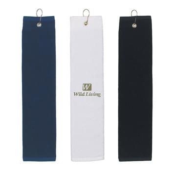 Folded Golf Towel - 100% Cotton | Tri-Folded With Metal Grommet And A Hook