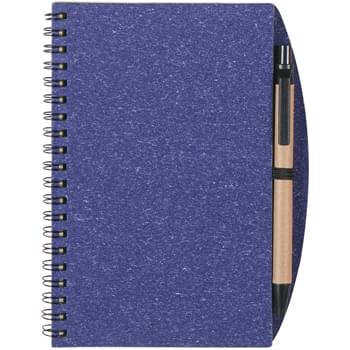 5" x 7" Eco-Inspired Spiral Notebook & Pen - Sturdy Paper Cover | 70 Page Lined Notebook | Matching Pen With Paper Barrel Included | Elastic Pen Loop