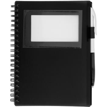Spiral Notebook With ID Window - 70 Page Lined Notebook | Matching Pen In Elastic Pen Loop