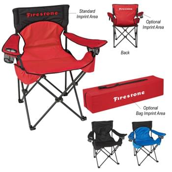 Deluxe Padded Folding Chair With Carrying Bag - Made Of 600D Nylon | Wide Padded Seat And Back | Large Zippered Back Pocket | 600D Polyester Carrying Bag With Adjustable Shoulder Strap And Zippered Closure | Steel Tubular Frame - Weight Limit 300 lbs.
