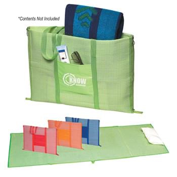 Beach Buddy Mat - 23" W x 67" L Beach Mat With Inflatable Pillow | Made Of Tubular Polypropylene Material | Water And Sand Resistant | Large Front Pocket | 33 1/2" Shoulder Straps | Folds And Zips Up Into A Large Tote Bag For Easy Carrying