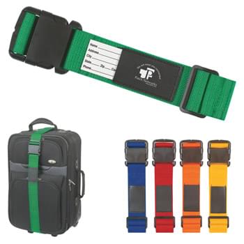 Luggage Strap/Bag Identifier - CLOSEOUT! Please call to confirm inventory available prior to placing your order!<br />Leather Look ID Card Pocket | Easy To Identify Luggage | Plastic Buckle | Expands from 40" to 71"