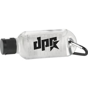 The Clip-N-Go Hand Sanitizer - Alcohol-based hand sanitizer in squeeze bottle with metal carabiner. Flip-top lid.