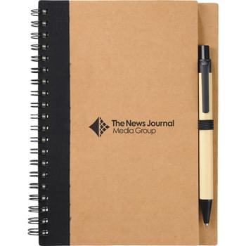 The Eco Spiral Notebook & Pen - The 5" x 7" Eco Spiral Notebook with Pen features 60 ruled pages, a matching color elastic pen loop and a matching ballpoint pen. A pen imprint is not available and all pens are packed separately. Through a partnership with 1% For The Planet, one percent of sales of this and all EcoSmart products will be donated to nonprofits dedicated to protecting the planet.