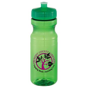 Easy Squeezy 24oz Sports Bottle - Crysta - USA-made, BPA-free sports bottle is made with Polyethylene (PET) material. 24-ounce bottle. Twist-on lid with push/pull drinking spout. Phthalate-free, Non-Toxic and Lead-free. Translucent Bottle color matches lid color. Bottles and lids shipped separately (lids not attached). See General Information page for lid assembly charges. Hand wash only. Follow any included care guidelines.