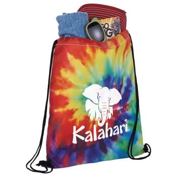 Tie Dye Drawstring Sportspack - Make a statement with this multi-color tie dye print drawstring sportspack! Open main compartment with drawstring closure. Mult-color tie dye print on front of bag.