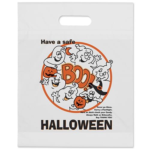 12 W x 14-7/8 H x 3 - Hallowen Theme - Ghost White Plastic Tote Bags