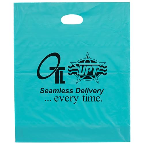 14-7/8 W x 18 H x 4 - Colorful Die Cut Handle Frosted Plastic Tote Bags