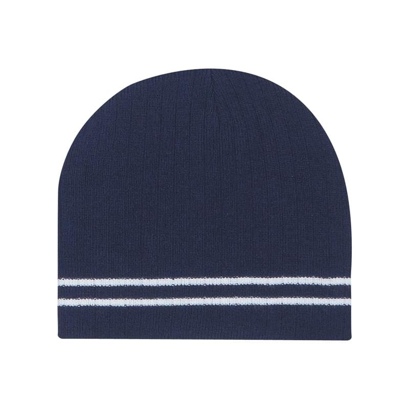 Ribbed Knit Beanie With Double Stripe