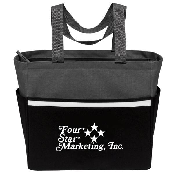 Two-Tone Accent Zip Tote