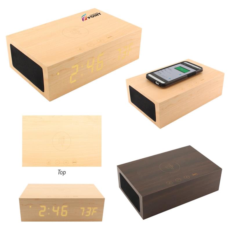 BlueSequoia Alarm Clock With Qi Charging Station And Wireless Speaker