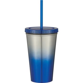 16 Oz. Stainless Steel Double Wall Chroma Tumbler With Straw