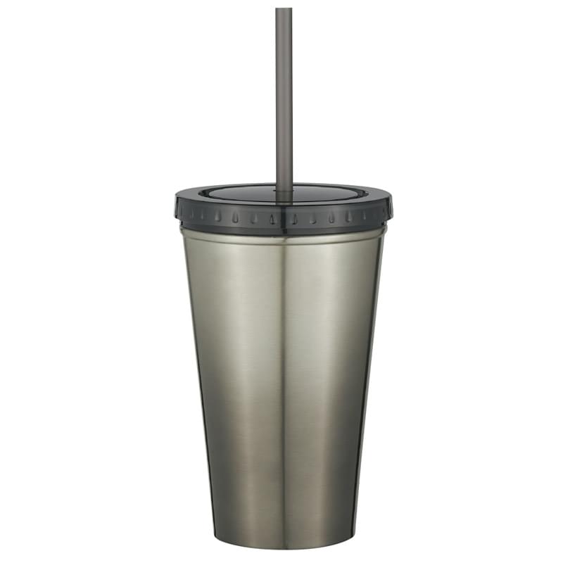 16 Oz. Stainless Steel Double Wall Chroma Tumbler With Straw