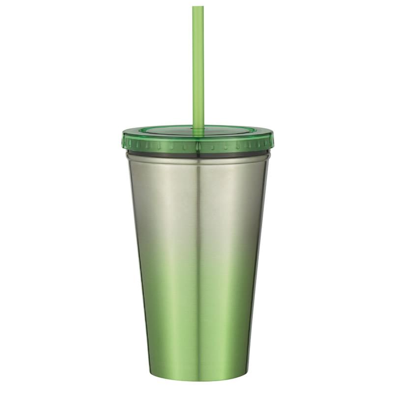 16 Oz. Stainless Steel Double Wall Chroma Tumbler With Straw