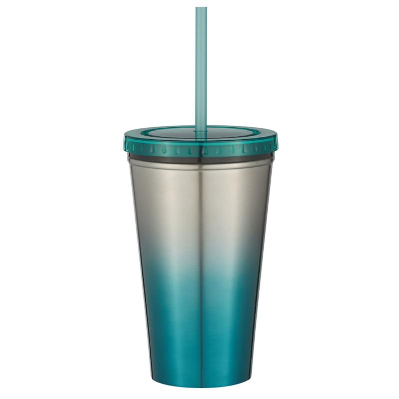 16 Oz. Stainless Steel Double Wall Chroma Tumbler With Straw