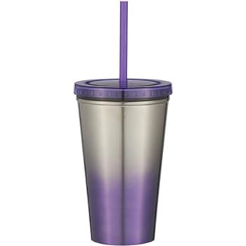 16 Oz. Stainless Steel Double Wall Chroma Tumbler With Straw